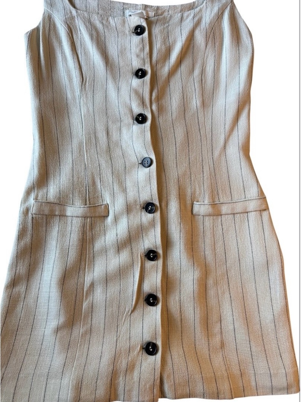 Women’s Cream Pinstripe Button-Front Dress - Picture 4 of 6
